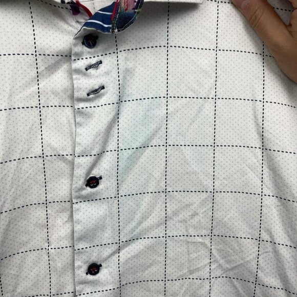 Au Noir White Button Down Shirt Geometric Grid Watercolor Design Men Sz 5 Read - Picture 5 of 14